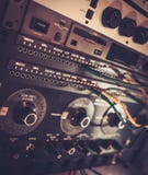 Close-up professional audio equipment with sliders and knobs at recording studio. royalty free stock photo Close-up professional audio equipment with sliders and knobs at recording studio. royalty free stock photo