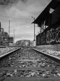 Close-up of railway at the train station of Chimbacalle Quito in Pichincha. It is the starting point of many luxury. Train journeys in the volcanic area, black Stock Images Close-up of railway at the train station of Chimbacalle Quito in Pichincha. It is the starting point of many luxury. Train journeys in the volcanic area, black Stock Images