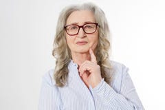 Close up Senior business woman with stylish glasses and wrinkle face isolated on white background. Mature healthy lady. Copy space stock images Close up Senior business woman with stylish glasses and wrinkle face isolated on white background. Mature healthy lady. Copy space stock images