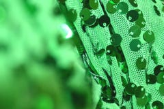 Close up of sequin on green fabric, blurred and focused Stock Photos Close up of sequin on green fabric, blurred and focused Stock Photos