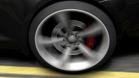 Close-up spinning car rear wheel, sport car