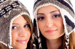 Close Up View Of Cute Teens Wearing Woolen Cap Royalty Free Stock Photography