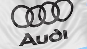 Close-up of Waving Flag with Audi Logo, Seamless Loop, Blue Background,  Editorial Animation. 4K ProRes Stock Video - Video of flapping, downtown:  85609307
