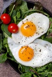 Close up yolks of egg with salad and cherry tomatoes royalty free stock photography Close up yolks of egg with salad and cherry tomatoes royalty free stock photography