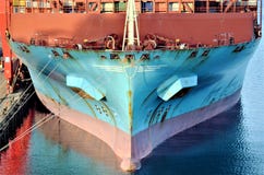 Close view on the container ship bow.. stock photo Close view on the container ship bow.. stock photo