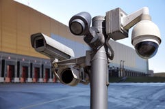 Closed circuit camera Multi-angle CCTV system on the background of the warehouse buildings royalty free stock photos Closed circuit camera Multi-angle CCTV system on the background of the warehouse buildings royalty free stock photos