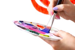 closeup brush and palette in the hands of the painter artist, watercolor painting royalty free stock photos closeup brush and palette in the hands of the painter artist, watercolor painting royalty free stock photos
