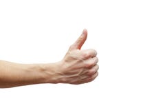 Hand showing thumbs up sign against white background stock photo Hand showing thumbs up sign against white background stock photo