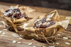 Closeup Of Chocolate Muffins With Almonds Royalty Free Stock Images Closeup Of Chocolate Muffins With Almonds Royalty Free Stock Images