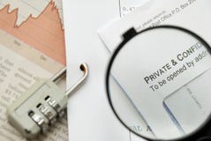 Closeup Of Magnifying Glass On Security Royalty Free Stock Photos