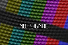 Closeup pixels of LCD TV screen with color bars and message no signal is a television test pattern stock image Closeup pixels of LCD TV screen with color bars and message no signal is a television test pattern stock image