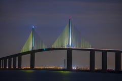 Sunshine Skyway Bridge Twin Suspension Cable Peaks At Night Royalty Free Stock Photo Sunshine Skyway Bridge Twin Suspension Cable Peaks At Night Royalty Free Stock Photo