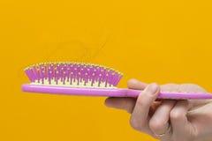 Closeup view of comb with broken hair in hand of woman. hair fall out on comb close-up. stock images Closeup view of comb with broken hair in hand of woman. hair fall out on comb close-up. stock images