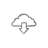 Cloud with arrow down hand drawn outline doodle icon. stock illustration Cloud with arrow down hand drawn outline doodle icon. stock illustration