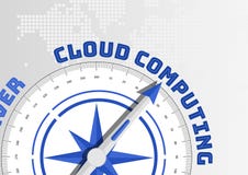Cloud computing concept with compass pointing towards text stock illustration Cloud computing concept with compass pointing towards text stock illustration