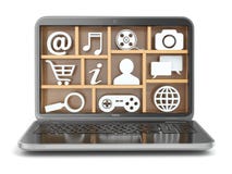 Cloud computing concept. Laptop's software and capabilities. vector illustration Cloud computing concept. Laptop's software and capabilities. vector illustration