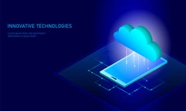 Cloud computing online storage isometric smartphone. Big data information future modern internet business technology royalty free illustration Cloud computing online storage isometric smartphone. Big data information future modern internet business technology royalty free illustration