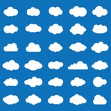 Cloud icon set white color on blue background. Sky flat i royalty free illustration Cloud icon set white color on blue background. Sky flat i royalty free illustration