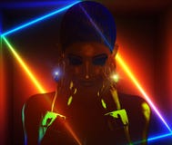 Club Girl In Neon Abstract Digital Art. Royalty Free Stock Photo