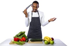 Clueless Mannelijke Chef-kok op een Witte Achtergrond stock afbeelding Clueless Mannelijke Chef-kok op een Witte Achtergrond stock afbeelding