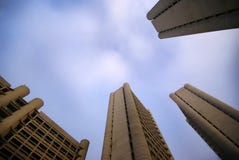 Cluster Of Sky-pointing Modern Buildings Stock Photo