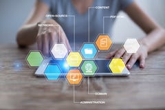 CMS Содержимые значки применений системы управления на виртуальном экране Дело, интернет и концепция технологии стоковые изображения rf CMS Содержимые значки применений системы управления на виртуальном экране Дело, интернет и концепция технологии стоковые изображения rf