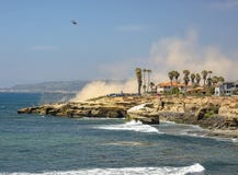 The coast of La Jolla with a helicopter in the sky stock photo The coast of La Jolla with a helicopter in the sky stock photo