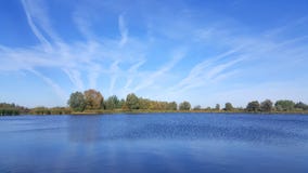 Coast of a pond in the sunny day stock photo
