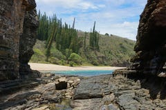 Coastal landscape New Caledonia beach rocks pines royalty free stock photography Coastal landscape New Caledonia beach rocks pines royalty free stock photography