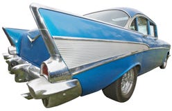 Coche clásico, años '50, aleta de cola de la vendimia, aislada imágenes de archivo libres de regalías Coche clásico, años '50, aleta de cola de la vendimia, aislada imágenes de archivo libres de regalías