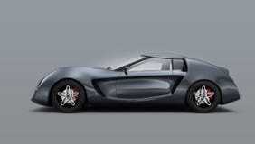 Coche de deportes gris metálico aislado en fondo gris imagen de archivo libre de regalías Coche de deportes gris metálico aislado en fondo gris imagen de archivo libre de regalías