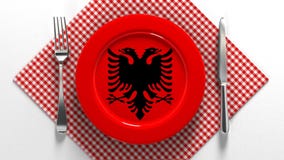 Cocina Nacional Y Platos De Albania Deliciosas Recetas De Europa Bandera En  Una Placa Con Comida De Albania Almacen De Video - Vídeo de coma,  aperitivo: 166476559