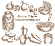 Cocina rusa, ensalada rusa de la vinagreta, ingredientes, vector stock de ilustración Cocina rusa, ensalada rusa de la vinagreta, ingredientes, vector stock de ilustración