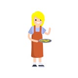 Cocinero de la mujer en un delantal rojo Ejemplo plano de la historieta libre illustration Cocinero de la mujer en un delantal rojo Ejemplo plano de la historieta libre illustration