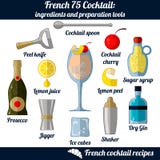 Cocktail francese 75 Infographic ha messo degli elementi isolati su fondo bianco illustrazione vettoriale Cocktail francese 75 Infographic ha messo degli elementi isolati su fondo bianco illustrazione vettoriale