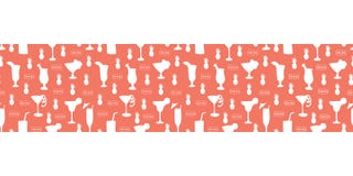 Cocktail glasses white on red seamless vector border. Drinking glasses, pineapples, cheers text. Great for celebrations, stock illustration Cocktail glasses white on red seamless vector border. Drinking glasses, pineapples, cheers text. Great for celebrations, stock illustration