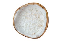 Coco recentemente raspado no shell isolado imagens de stock royalty free Coco recentemente raspado no shell isolado imagens de stock royalty free