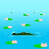 Cocodrilo que oculta en la emboscada en el agua entre lirios libre illustration Cocodrilo que oculta en la emboscada en el agua entre lirios libre illustration
