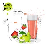 Coctail för Apple jordgubbeblandning av nytt Juice Hand Drawn Watercolor Fruits och exponeringsglas på vit bakgrund vektor illustrationer Coctail för Apple jordgubbeblandning av nytt Juice Hand Drawn Watercolor Fruits och exponeringsglas på vit bakgrund vektor illustrationer