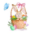 Coelho bonito de easter da aquarela em uma cesta ilustração stock Coelho bonito de easter da aquarela em uma cesta ilustração stock