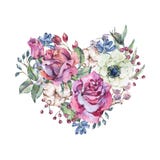 Coeur floral d'aquarelle décorative de cru des roses roses illustration de vecteur Coeur floral d'aquarelle décorative de cru des roses roses illustration de vecteur