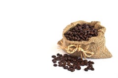 Coffee Beans In Canvas Sack Royalty Free Stock Photography