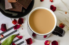 Coffee cup top view, black and white striped background, black c stock image Coffee cup top view, black and white striped background, black c stock image