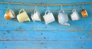 Coffee cups. Set of retro coffee cups,coffee pots, coffee filter, free copy space Coffee cups. Set of retro coffee cups,coffee pots, coffee filter, free copy space