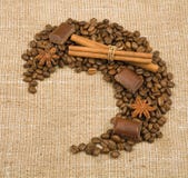 Coffee Grain, Cinnamon, Chocolate And Anise Royalty Free Stock Image