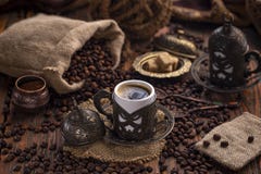 Coffee In Metal Turkish Traditional Cup Stock Photos