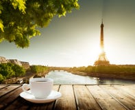 Coffee On Table And Eiffel Tower Royalty Free Stock Photo Coffee On Table And Eiffel Tower Royalty Free Stock Photo