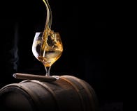 Cognac och cigarr med rök på svart bakgrund royaltyfri fotografi Cognac och cigarr med rök på svart bakgrund royaltyfri fotografi