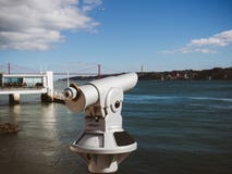 Coin binocular on seafront with beautiful view Lisbon Portugal royalty free stock images Coin binocular on seafront with beautiful view Lisbon Portugal royalty free stock images
