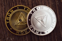 Coins Tron TRX, digital money, new cryptocurrency stock photography Coins Tron TRX, digital money, new cryptocurrency stock photography